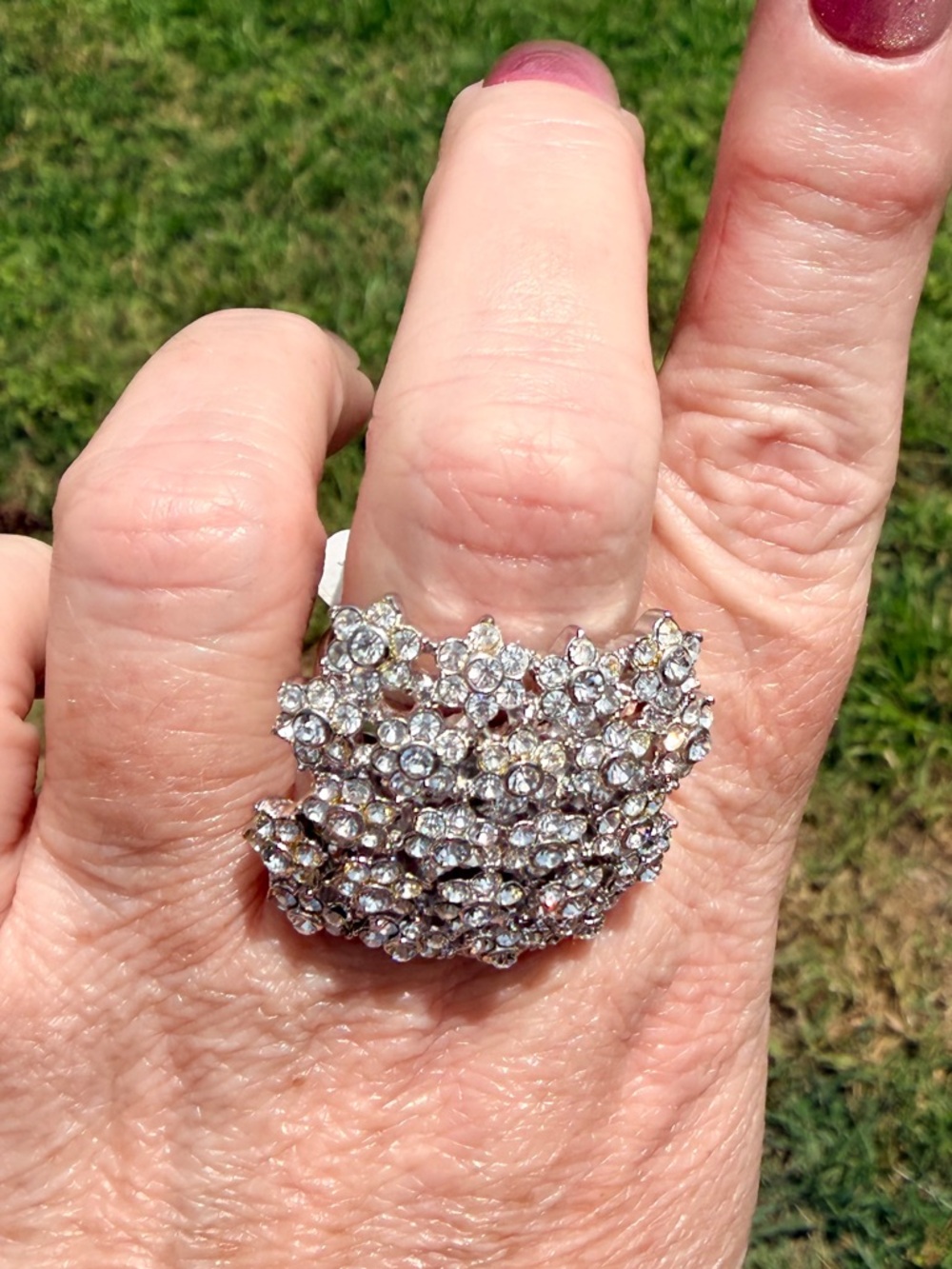 Vintage 90’s Camille Lucie Sparkling Crystal Cluster Statement Ring - Picture 8 of 11